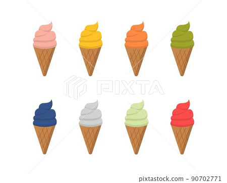 8個色彩繽紛的甜筒霜淇淋,軟的乳製品,冰的美味的甜的 90702771