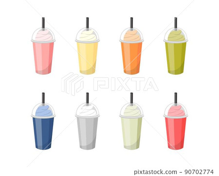 8個色彩繽紛的飲料與塑膠杯與吸管,冰的美味的甜的好吃的 90702774