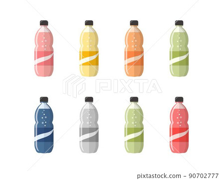 8個色彩繽紛的蘇打飲料,塑膠瓶子氣泡果汁,冰的美味的 90702777