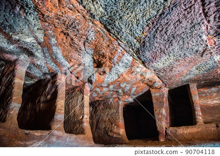 Inside underground royal tomb, Petra, Jordan 90704118