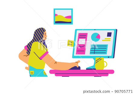 Woman designer or programmer, outsourcer, flat vector illustration isolated. 90705771
