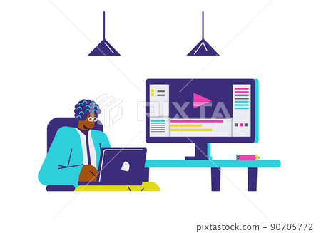 Man working or studying online, cartoon flat vector illustration isolated. 90705772