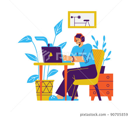 Online freelance work and home office concept flat vector illustration isolated. 90705859