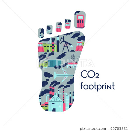 Carbon footprint from consumption of fuels, flat vector illustration isolated. 90705881