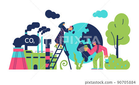 Factory, planet and people characters flat style, vector illustration 90705884