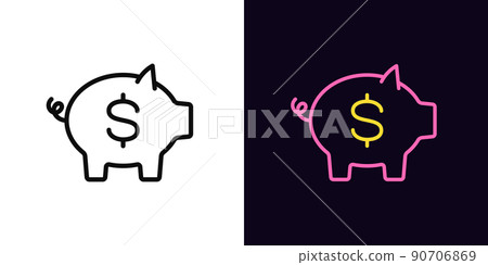 Outline money box icon, with editable stroke. Piggy bank with dollar sign, moneybox pictogram. Piggybank, investing and money 90706869