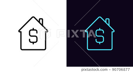Outline home icon with editable stroke. Home with dollar sign, house buy and sell pictogram. Real estate insurance 90706877