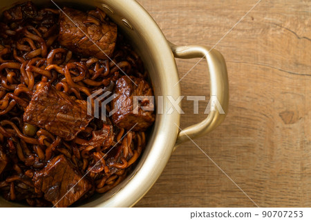 Jjapaguri or Chapaguri, Korean Black Beans Spicy Noodles with Beef Jjapaguri or Chapaguri, Korean Black Beans Spicy Noodles with Beef 90707253