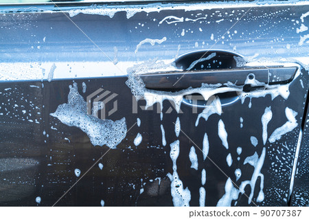 close-up car with washing foam 90707387