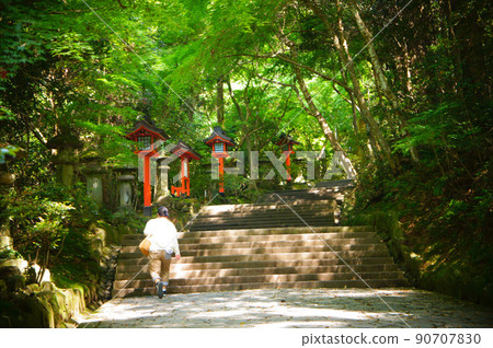 大分縣宇佐市宇佐神宮的石階和紅燈籠_01 90707830