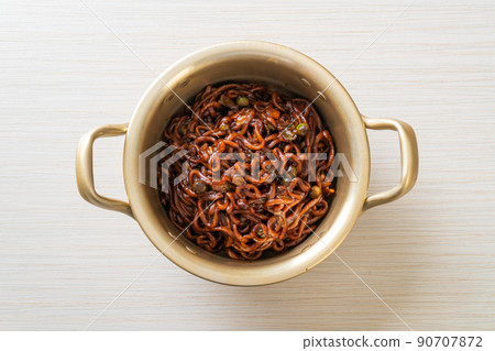 Korean black spaghetti or instant noodle with roasted chajung sauce Korean black spaghetti or instant noodle with roasted chajung sauce 90707872
