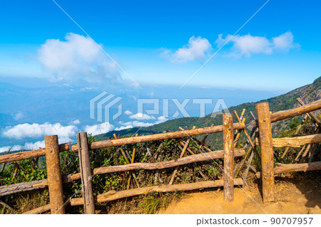 beautiful mountain layer with clouds and blue sky beautiful mountain layer with clouds and blue sky 90707957
