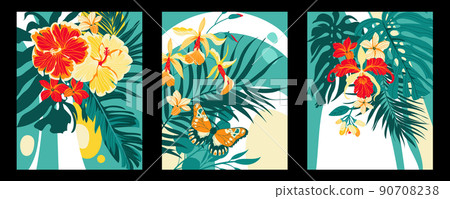 3 posters with tropical flowers 90708238