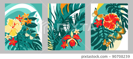 3 posters with tropical flowers 3 posters with tropical flowers 90708239