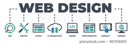 WEB DESIGN Concept with icons and signs WEB DESIGN Concept with icons and signs 90708895