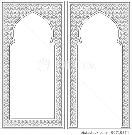 A set of two design elements. Two frames with arabic pattern . A set of two design elements. Two frames with arabic pattern . 90710874
