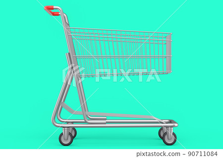 Shopping cart or trolley for groceries on green background. Shopping cart or trolley for groceries on green background. 90711084