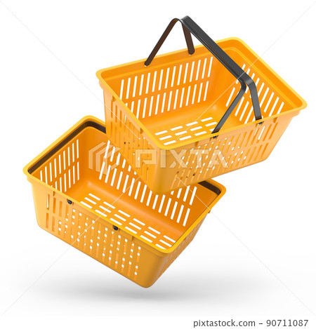 Set of plastic basket from supermarket for online shopping on white background. Set of plastic basket from supermarket for online shopping on white background. 90711087