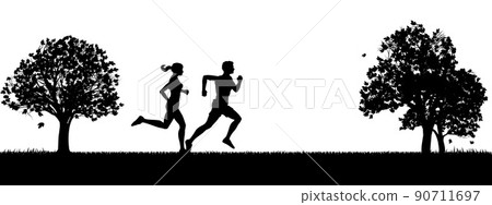 Silhouette Runners Jogging or Running In The Park Silhouette Runners Jogging or Running In The Park 90711697