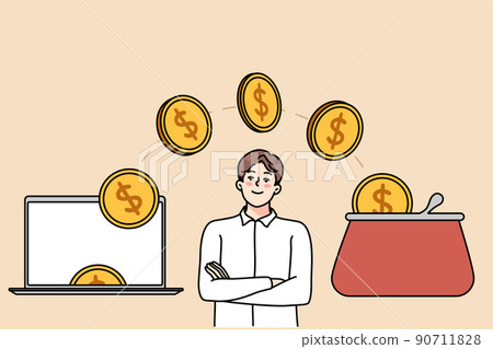 Coins flying from computer into wallet Coins flying from computer into wallet 90711828