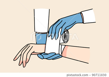 Doctor put bandage on patient wrist Doctor put bandage on patient wrist 90711830