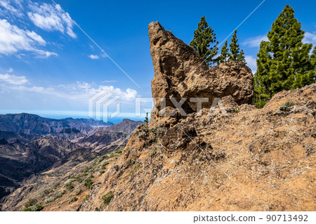 Gran Canaria hiking route Cruz de Tejeda to Artenara, view into Caldera de Tejeda, Canary Islands, Spain 90713492