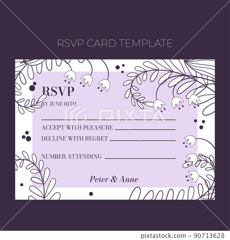 Floral wedding RSVP template in hand drawn... - Stock Illustration  [90713628] - PIXTA
