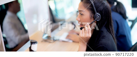 Customer service with friendly, man and woman call center and operator for support client. 90717220