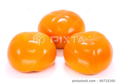 Persimmon fruit, 3 sweet persimmons, whole bright background Persimmon fruit, 3 sweet persimmons, whole bright background 90718160