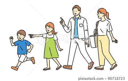 Illustration material to go out with family: Energetic children and young couple watching over it 90718723