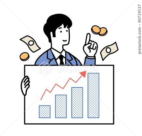 Illustration of a simple man with graphs and money 90719537