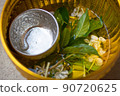 Jasmine and rose flower in gold bowl, Songkran festival 90720625