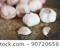 fresh garlic on wooden background 90720658
