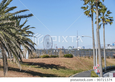 從千葉縣舞濱看到的葛西臨海公園和東京晴空塔 90721374