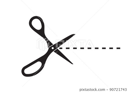 Cutting line by scissors vector icon. Separation paper sign. Trim coupone symbol. 90721743