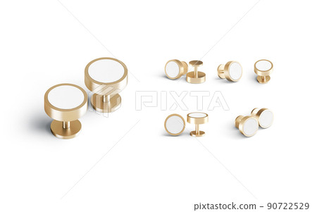 Blank round gold cufflinks stud mockup pair, different views Blank round gold cufflinks stud mockup pair, different views 90722529