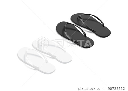 Blank black and white beach slippers mockup, side view Blank black and white beach slippers mockup, side view 90722532