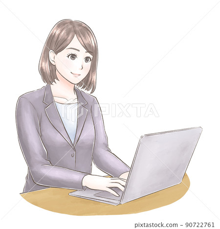 A woman in a suit operating a laptop computer in a watercolor style A woman in a suit operating a laptop computer in a watercolor style 90722761