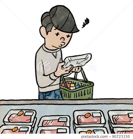 一個男人在超市檢查價格標籤 90723150