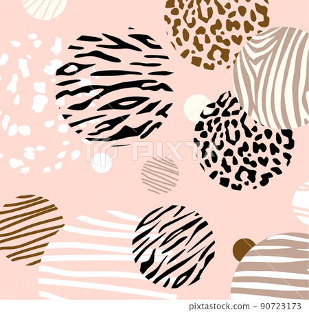 Abstract geometric pattern with animal print and circles. Modern hand drawn textures pink color. 90723173