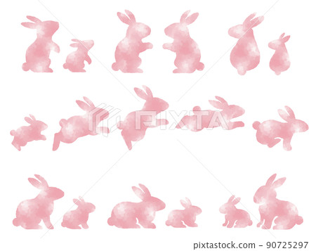 Pink rabbit watercolor silhouette illustration set 90725297