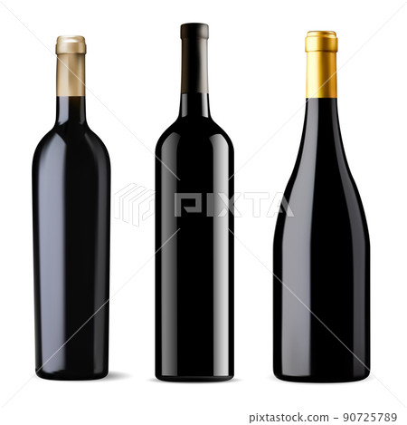 Red wine bottle black glass mockup, isolated vector 90725789