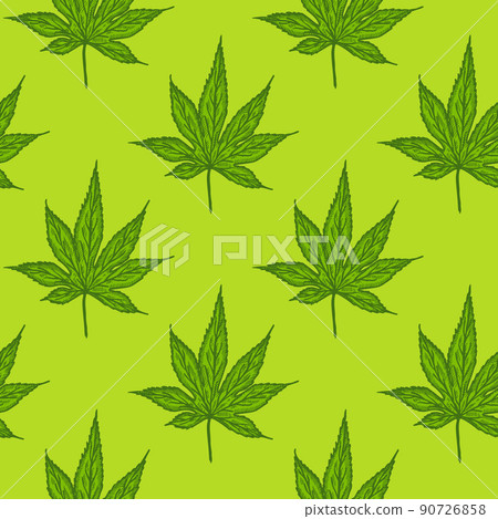 Leaves maple canadian engraved seamless pattern. Vintage background botanical leaf cannabis in hand drawn style. Leaves maple canadian engraved seamless pattern. Vintage background botanical leaf cannabis in hand drawn style. 90726858