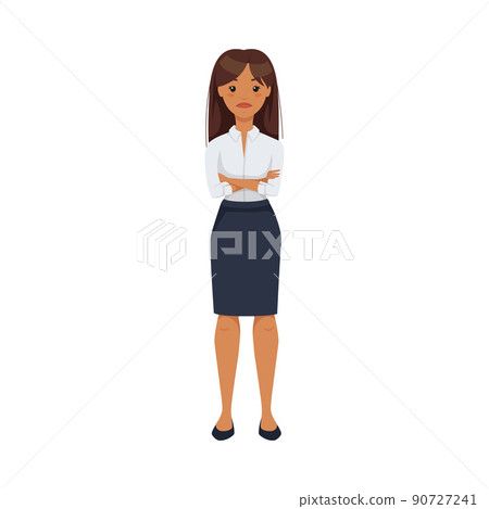 Office Woman Character Wearing White Blouse and Skirt in Standing Pose with Folded Arms Vector Illustration Office Woman Character Wearing White Blouse and Skirt in Standing Pose with Folded Arms Vector Illustration 90727241