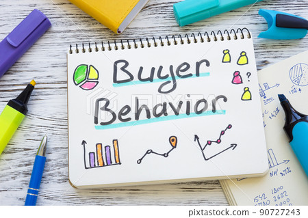 Buyer behavior concept. Open notepad with charts. Buyer behavior concept. Open notepad with charts. 90727243
