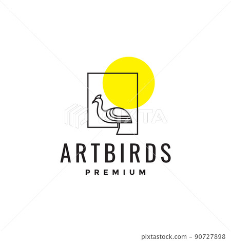 line art frame with birds and sunset logo design vector graphic symbol icon illustration creative idea 90727898