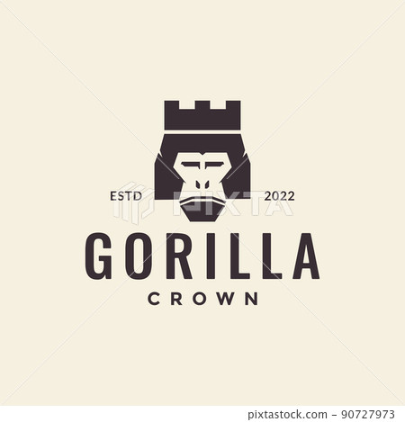 head gorilla with castle crown logo design vector graphic symbol icon illustration creative idea 90727973