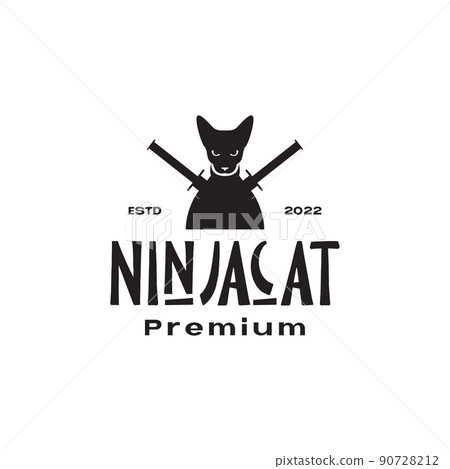 black cat samurai swords logo design vector graphic symbol icon illustration creative idea 90728212