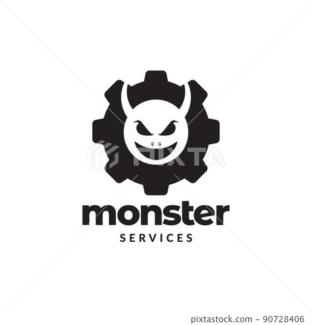 evil monster head with gear service logo design vector graphic symbol icon illustration creative idea 90728406