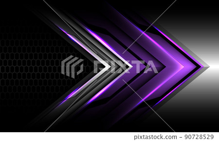 Abstract purple black metallic arrow direction geometric with grey hexagon mesh design modern futuristic technology background vector 90728529